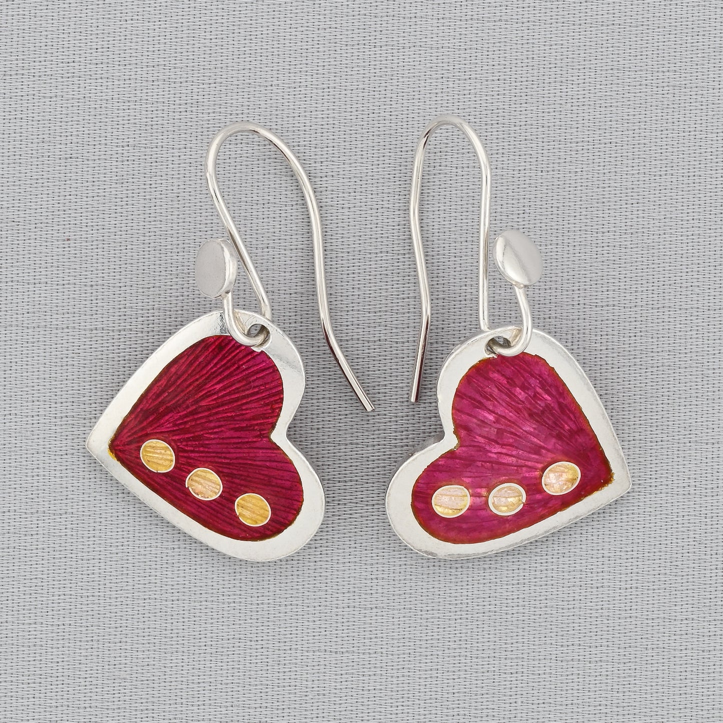 Pink Heart Enamel Silver Earrings