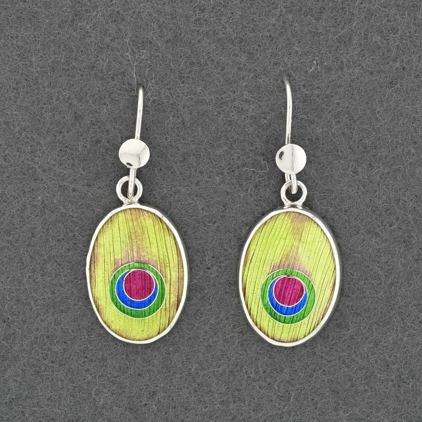 Peacock Enamel Silver Earrings