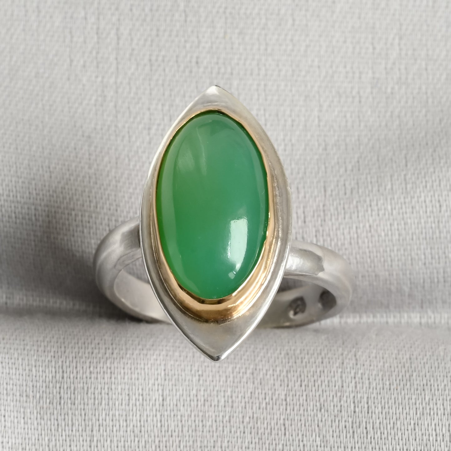 Silver & Gold Chrysoprase Jade Ring