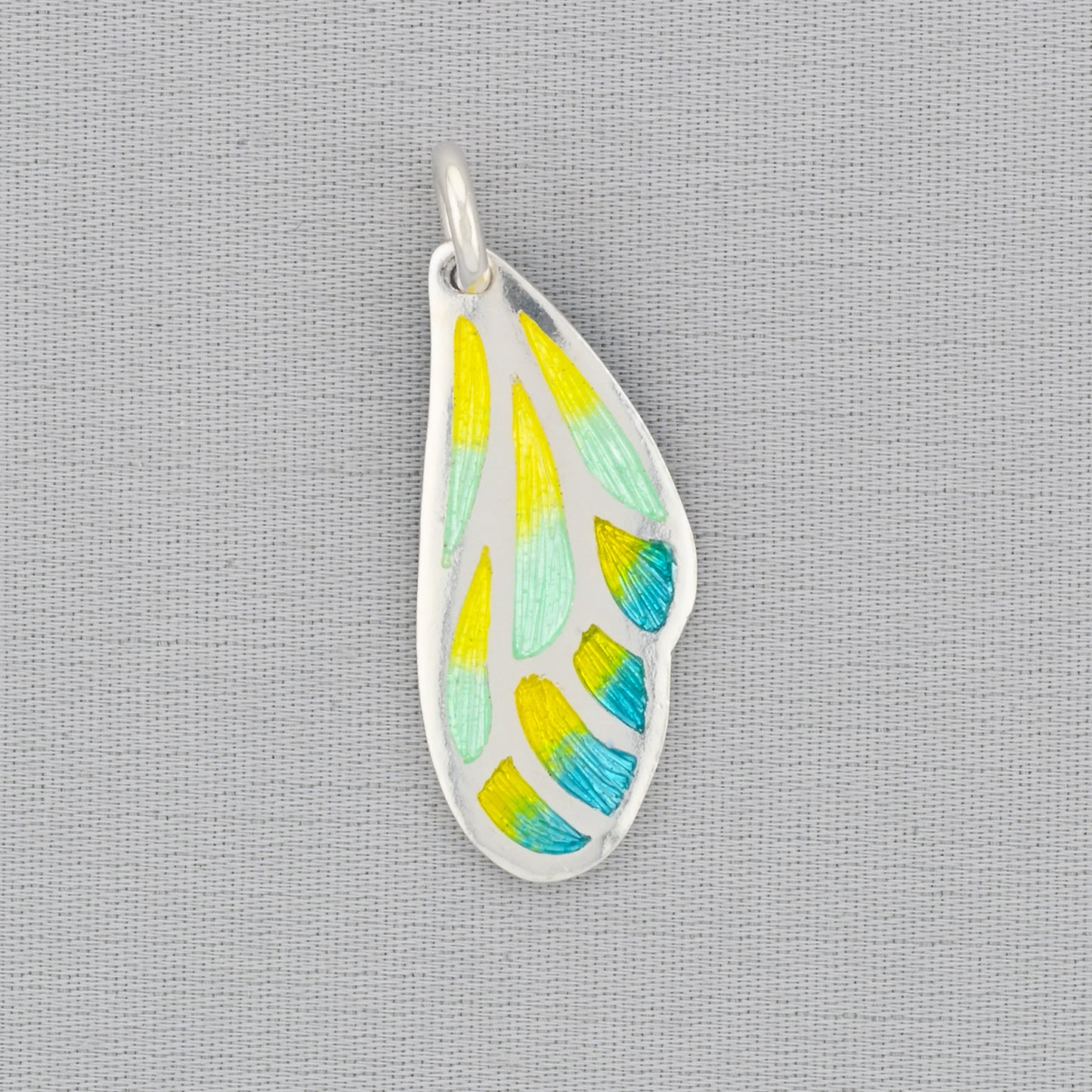 Butterfly Wing Yellow Aqua Champleve Silver Pendant