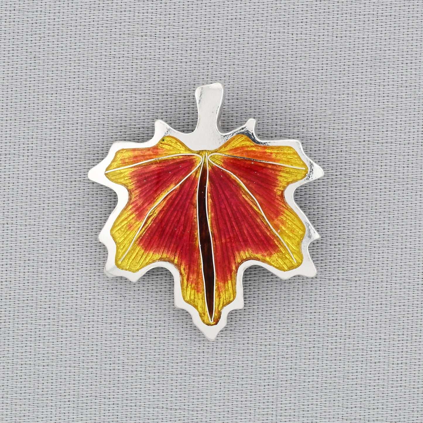 Maple Leaf Champleve & Cloisonne Silver Pendant