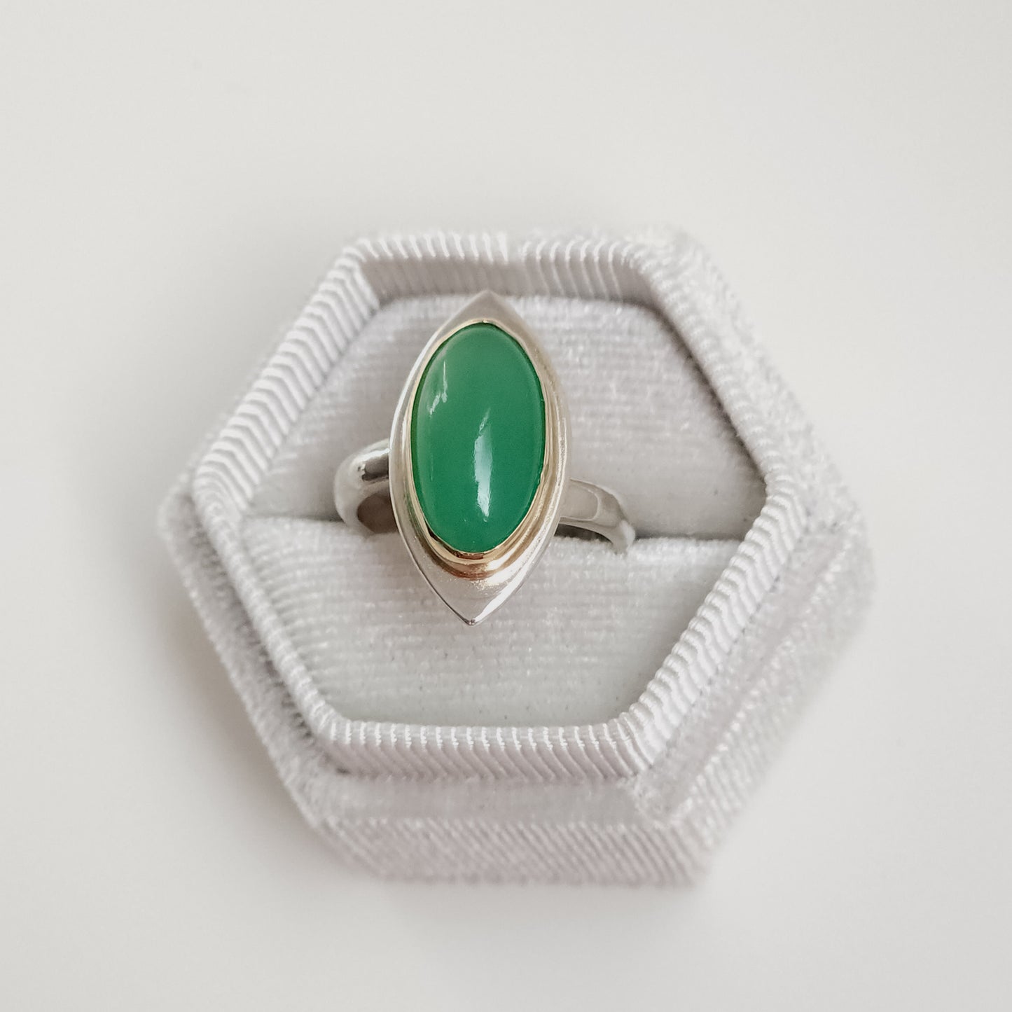 Silver & Gold Chrysoprase Jade Ring