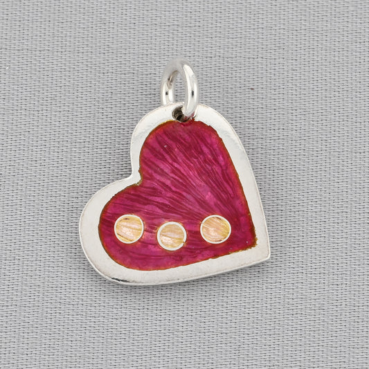 Pink Heart Enamel Silver Pendant