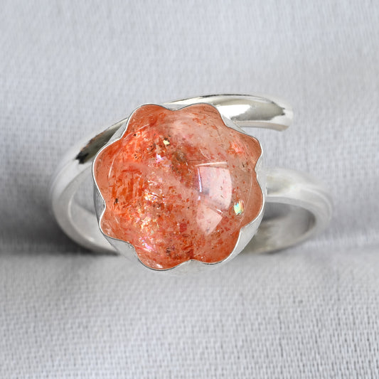 Sunstone flower silver ring