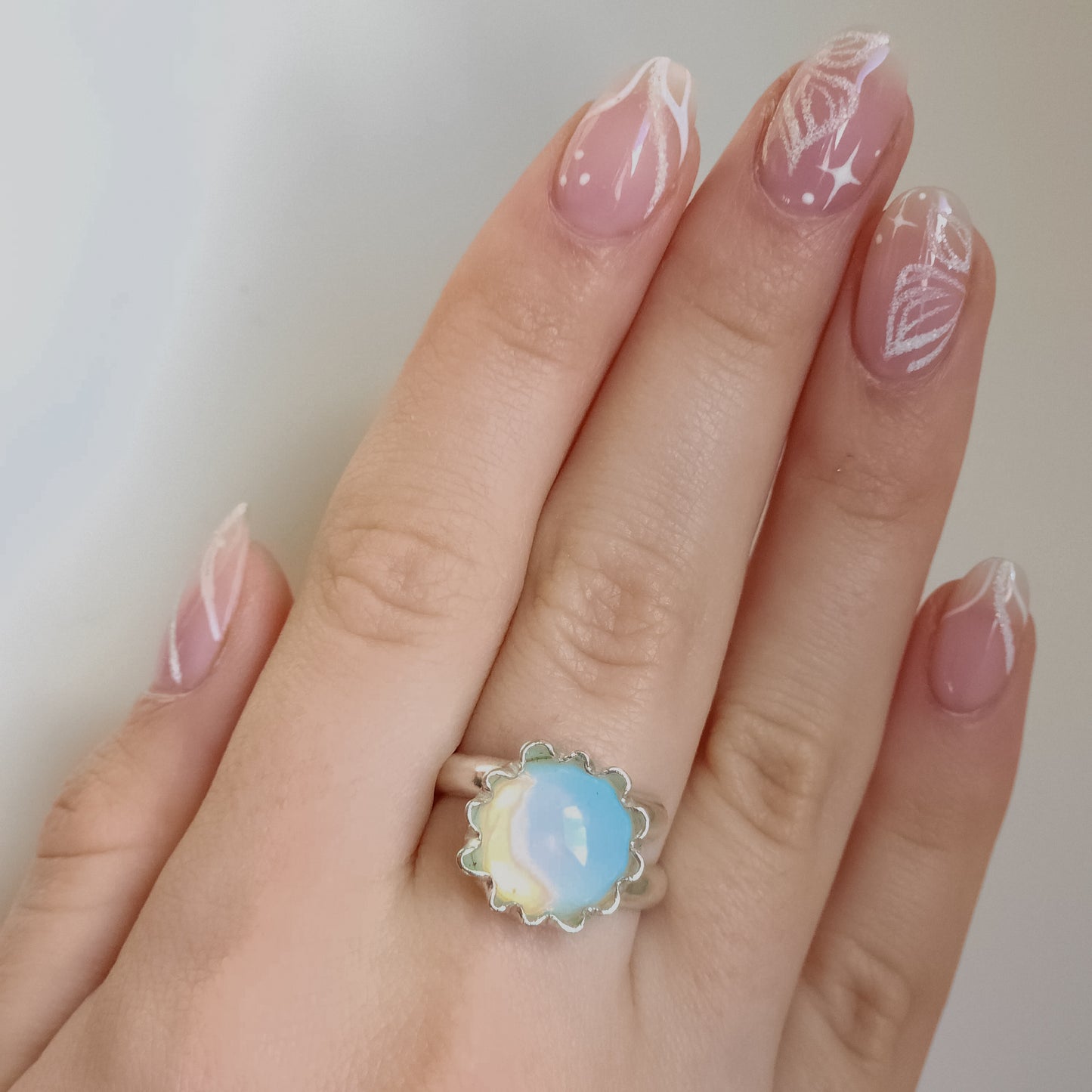 Opalite flower silver ring