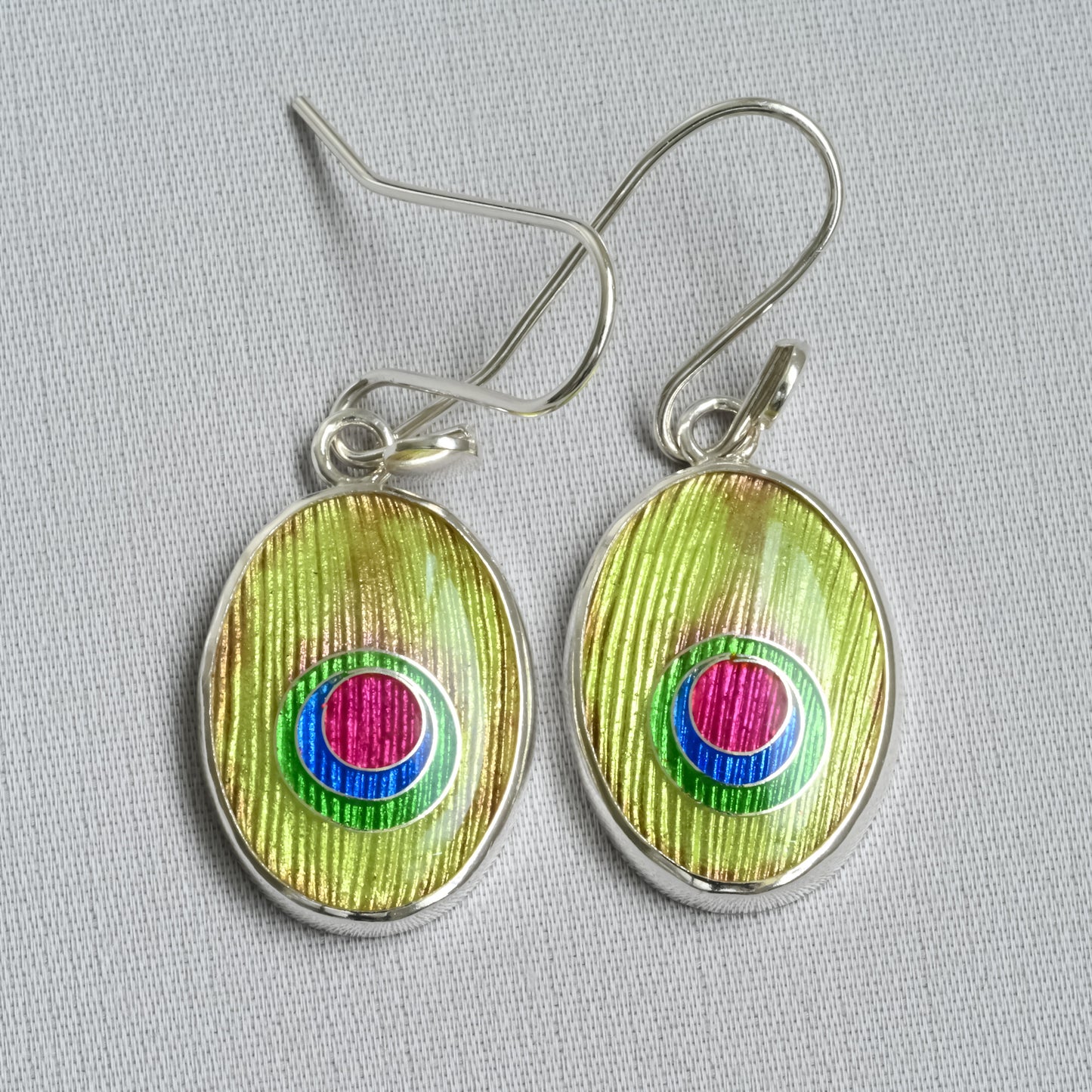 Peacock Enamel Silver Earrings