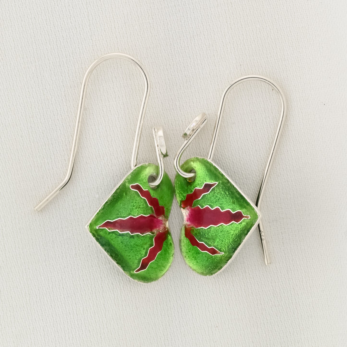 Green Enamel Heart Earrings