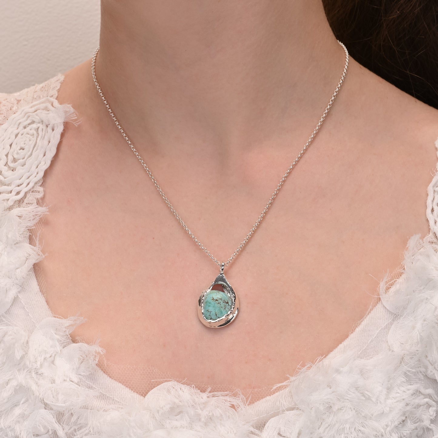 Melted silver pendant with Australian Turquoise