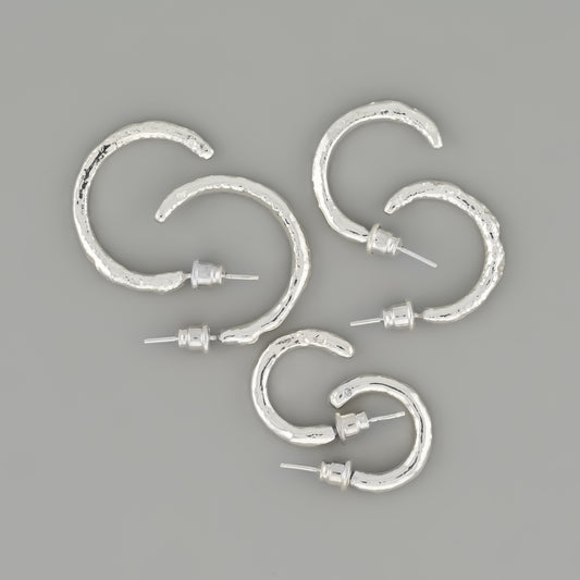 Crescent Fine Silver Hoop Earrings Melted Jewellery