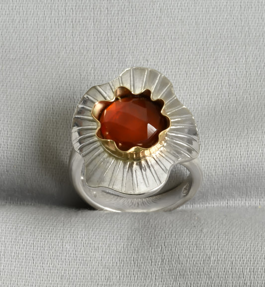 Silver & Gold Hessonite Garnet Ring