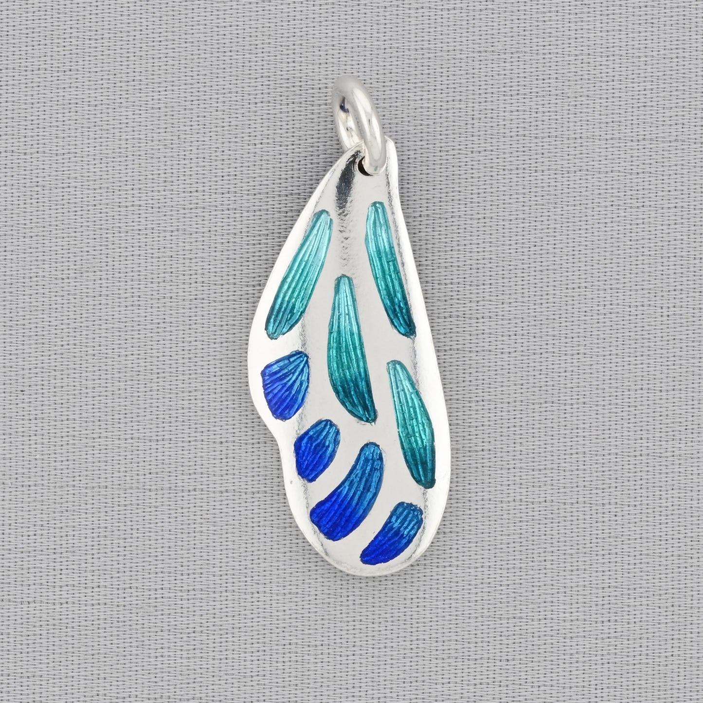 Aqua & Blue Butterfly Wing Champleve Silver Pendant