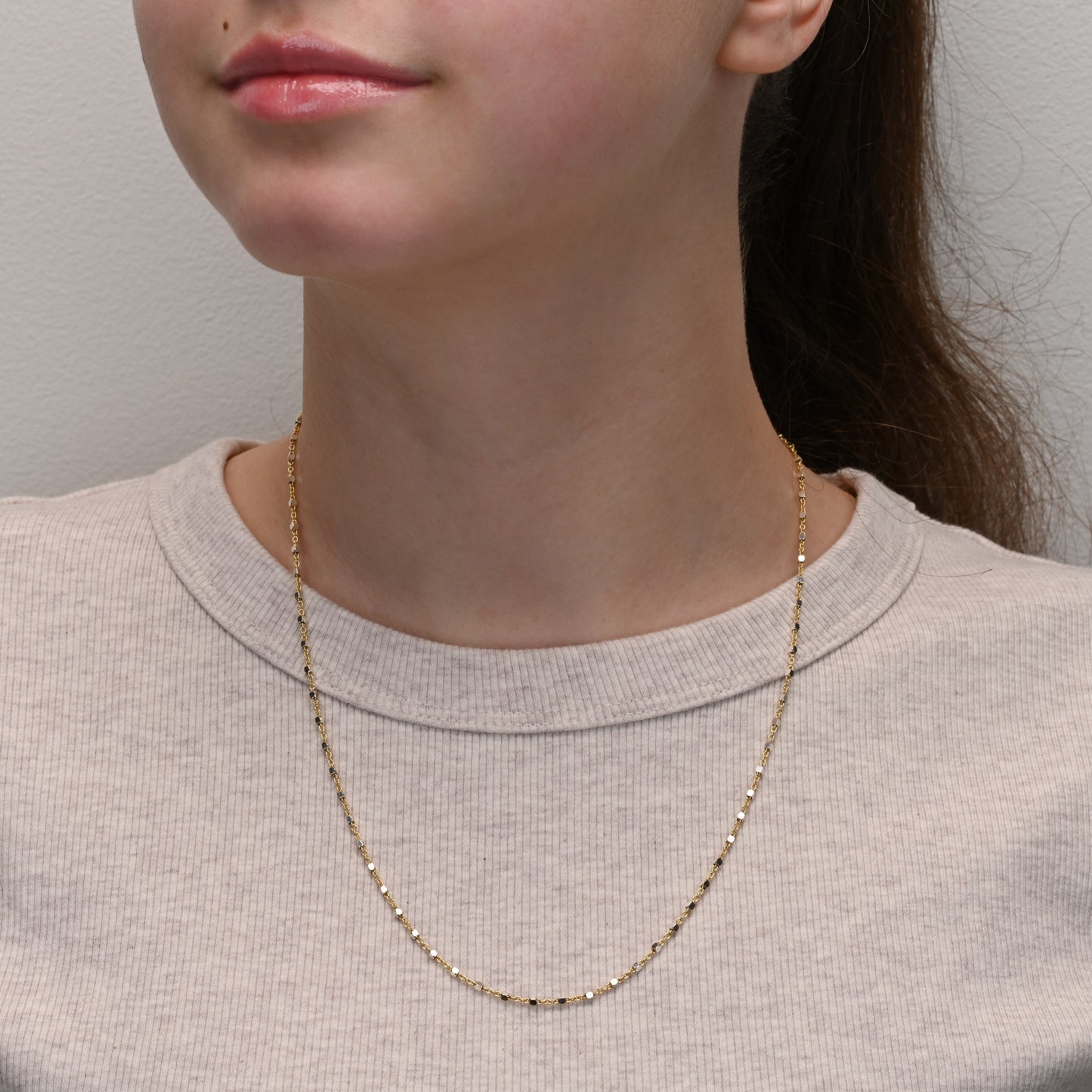 Yellow Gold Chain with Rhodium Cube Beads