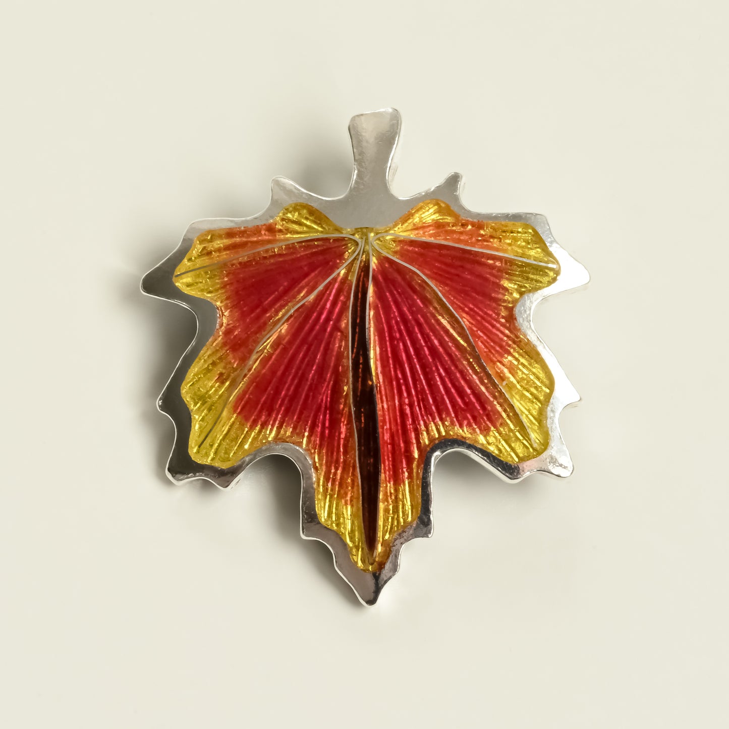 Maple Leaf Champleve & Cloisonne Silver Pendant