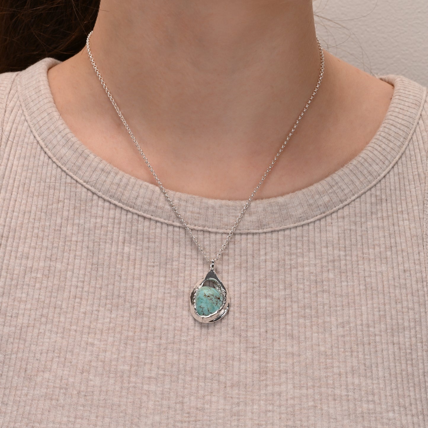 Melted silver pendant with Australian Turquoise