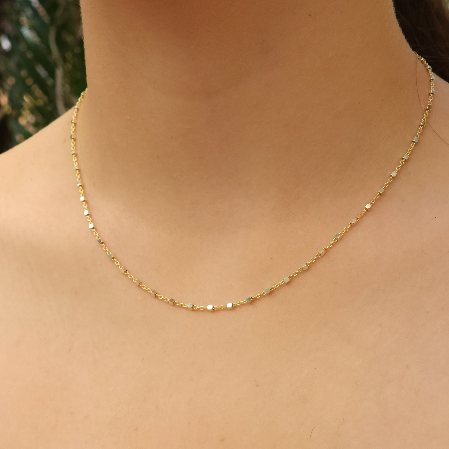 Yellow Gold Chain with Rhodium Cube Beads