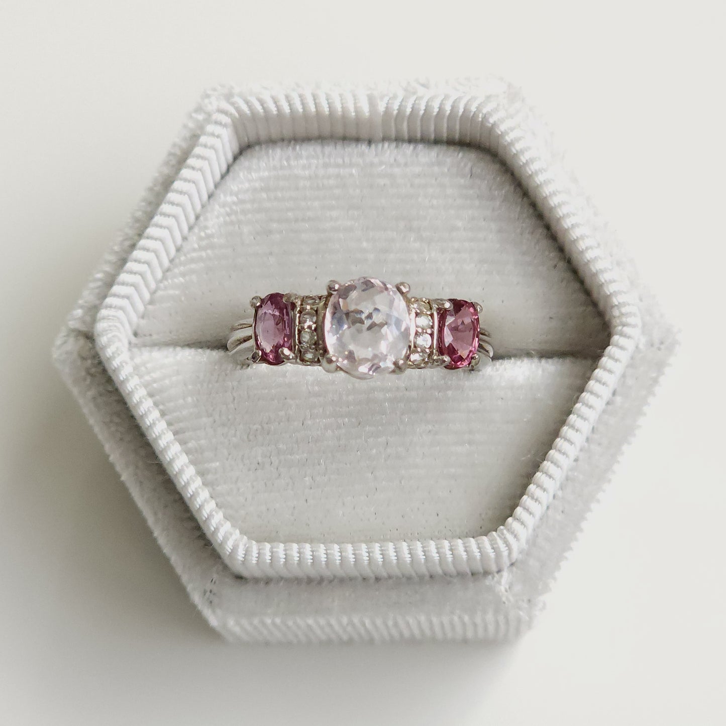 Morganite and pink Sapphire silver ring