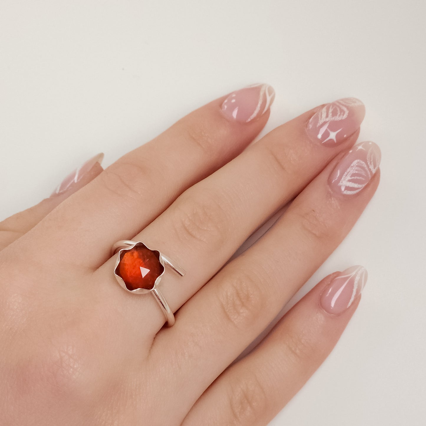 Hessonite garnet silver ring