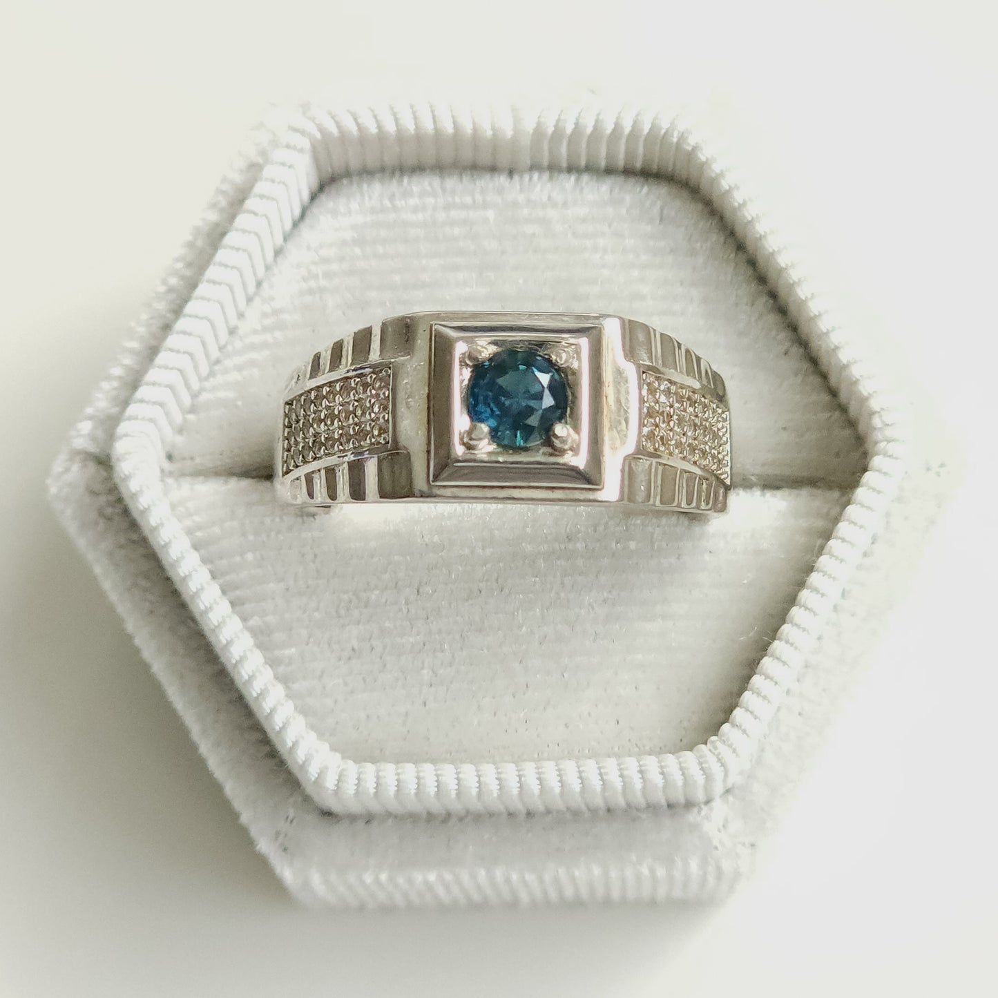 Australian Teal Sapphire Silver Ring