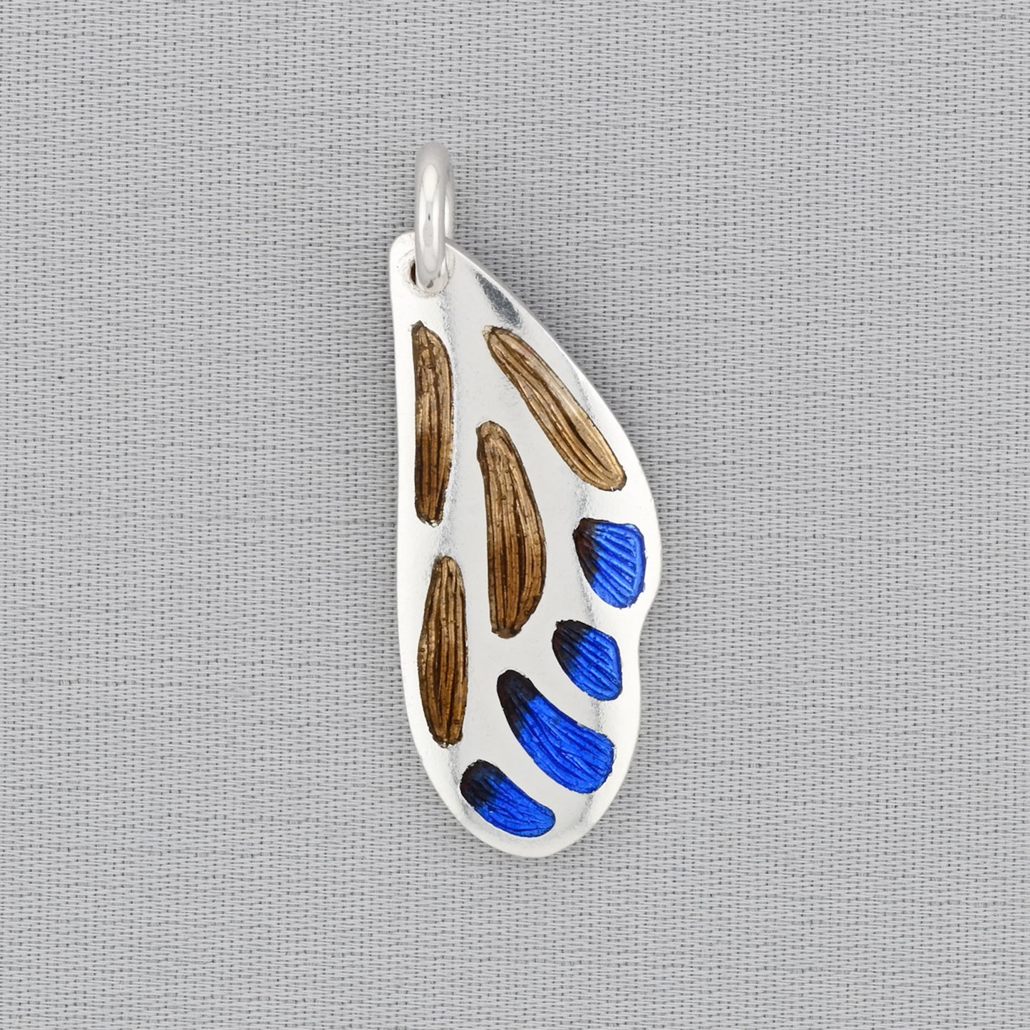 Butterfly Wing Brown Blue Champleve Silver Pendant