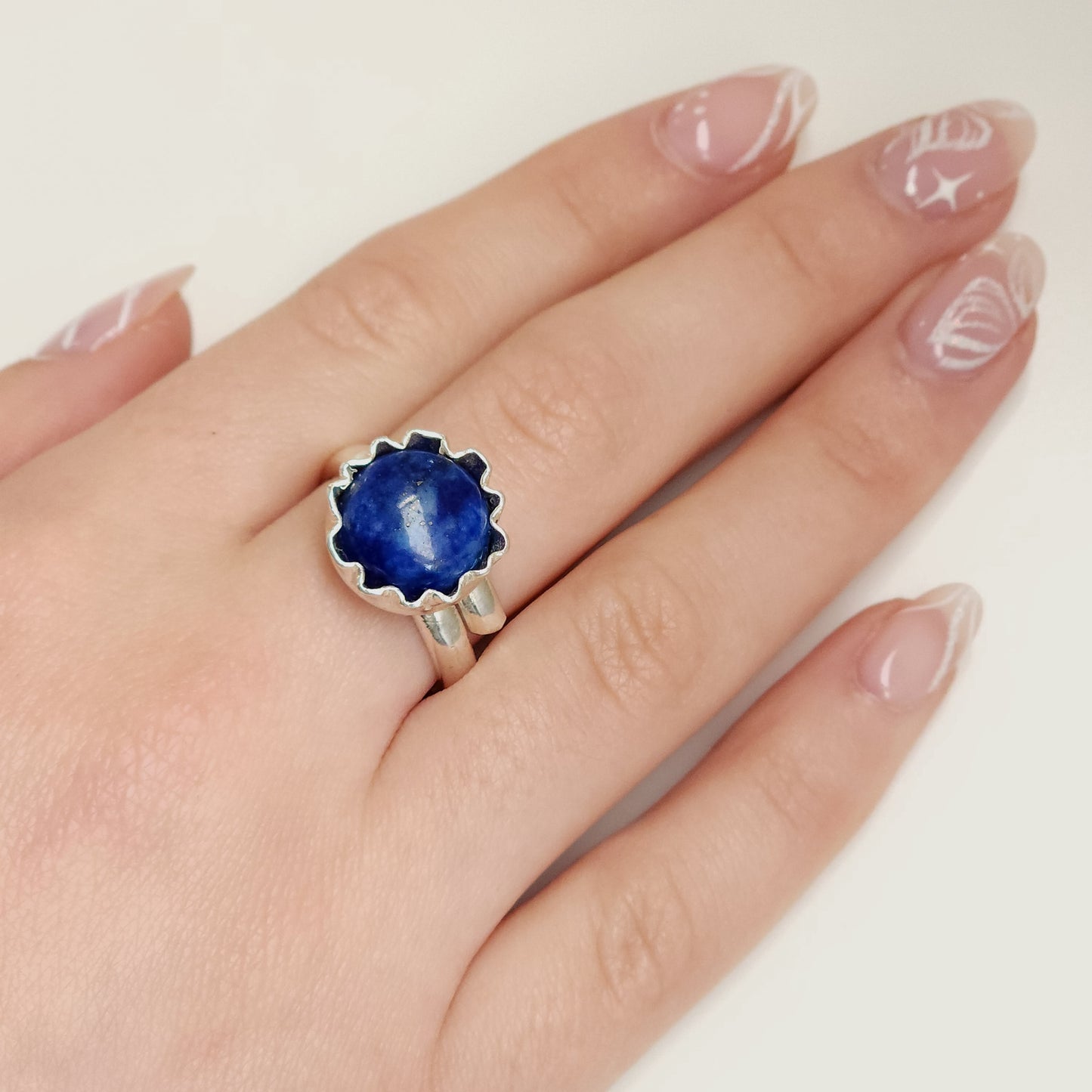 Lapis lazuli flower silver ring