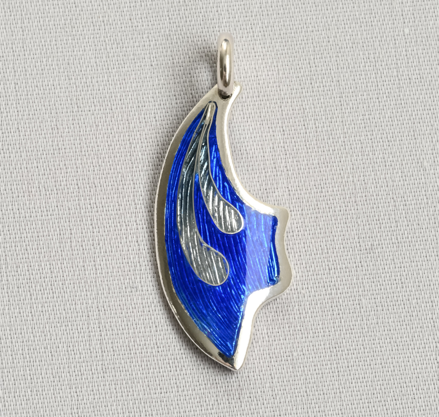 Blue Iris Champleve and Cloisonne Silver Pendant