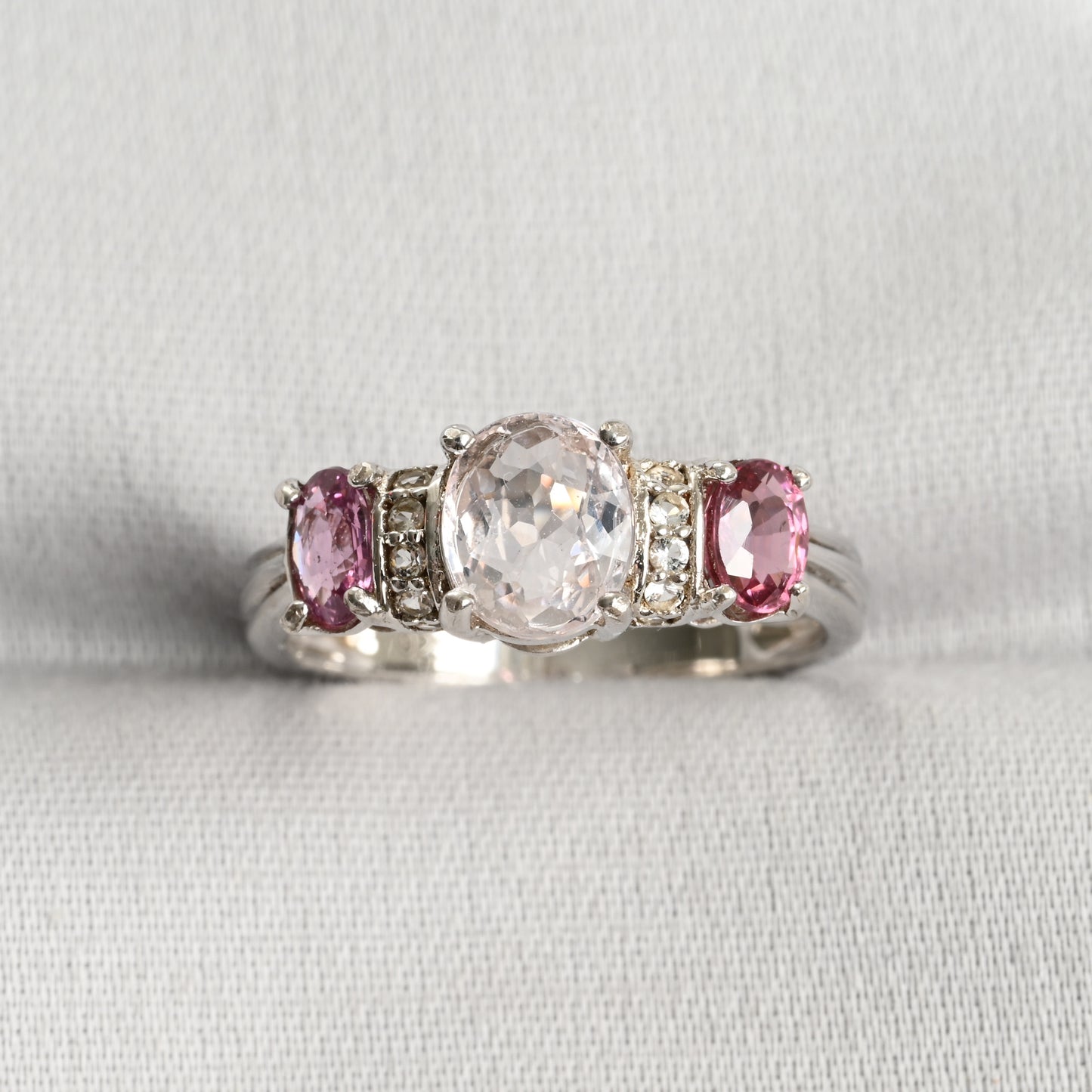 Morganite and pink Sapphire silver ring