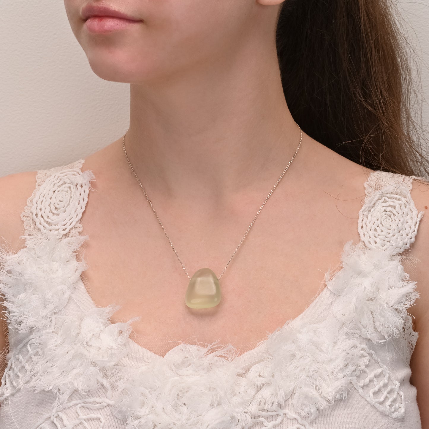 Prehnite pendant with silver chain