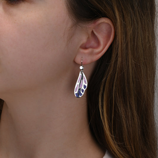 Pink and Purple Enamel Silver Earrings