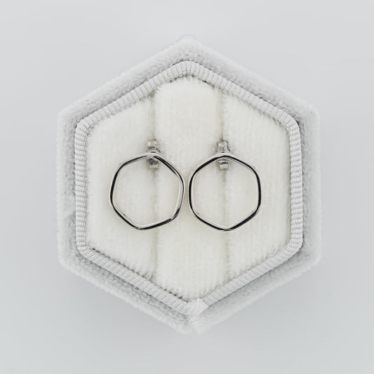 White Gold Hexagonal Earrings