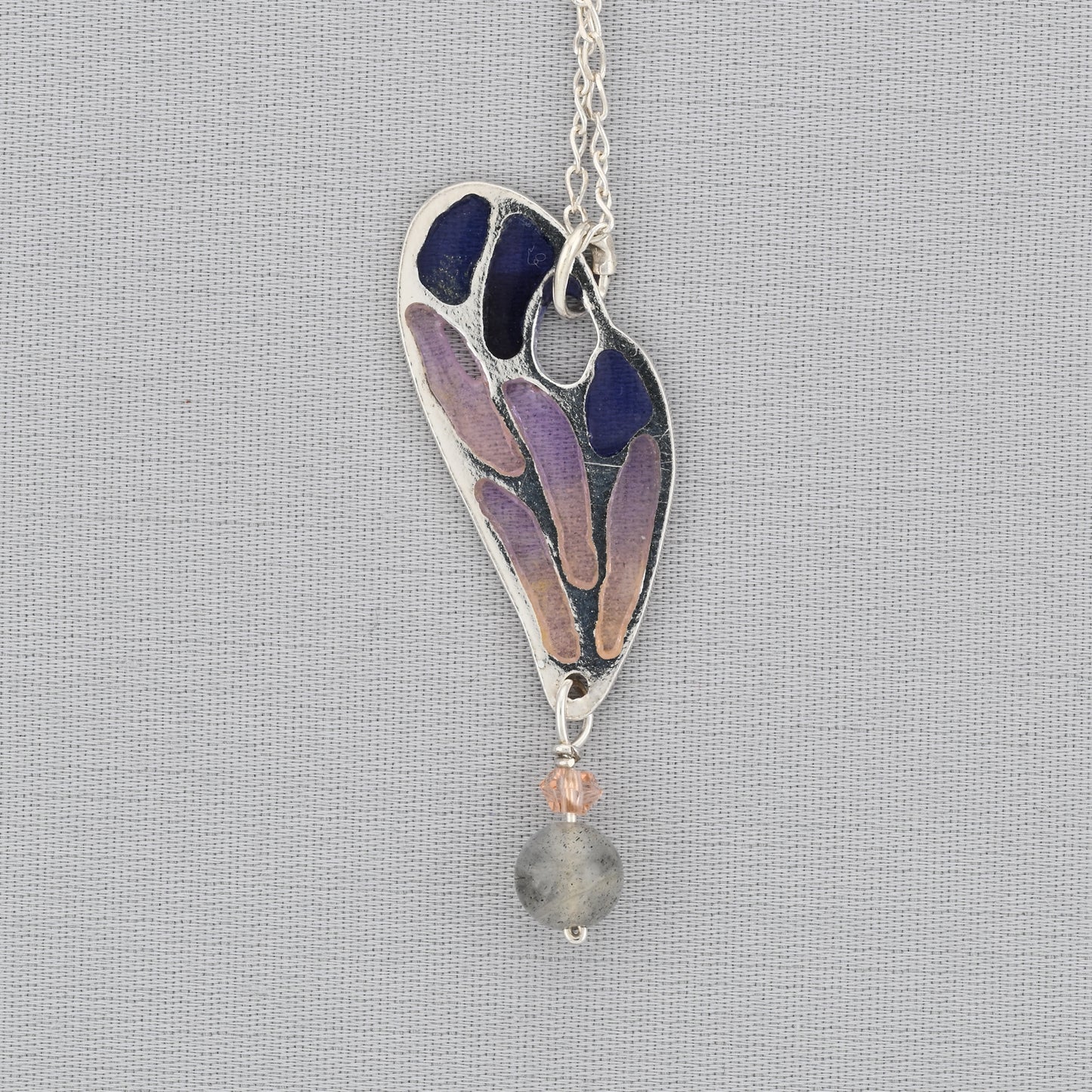 Pink and Purple Butterfly Wing Enamel Silver Pendant