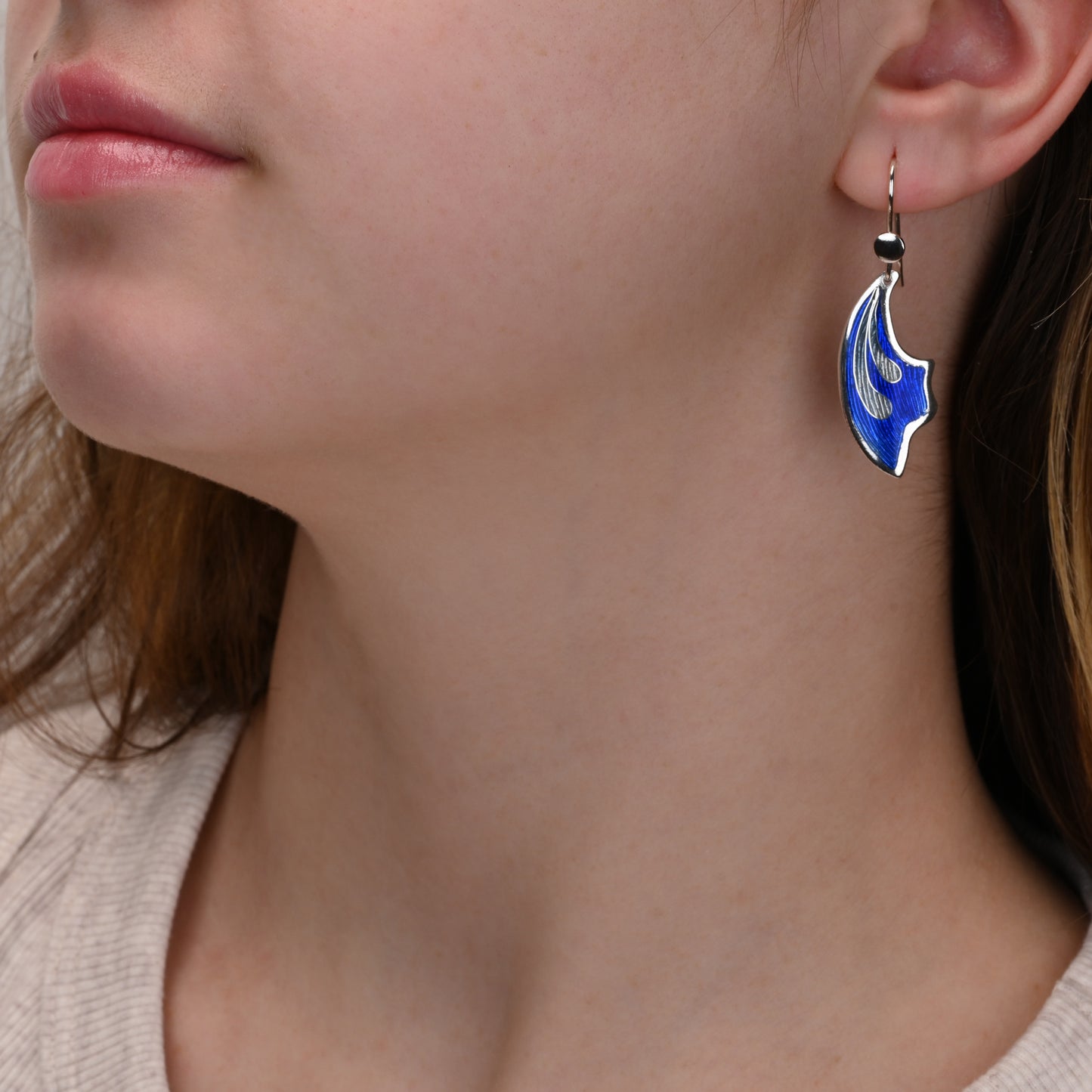 Blue Iris Champleve and Cloisonne Silver Earrings