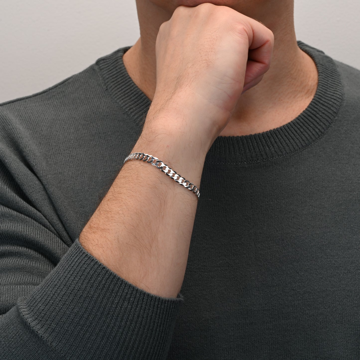 Curb diamond cut silver bracelet