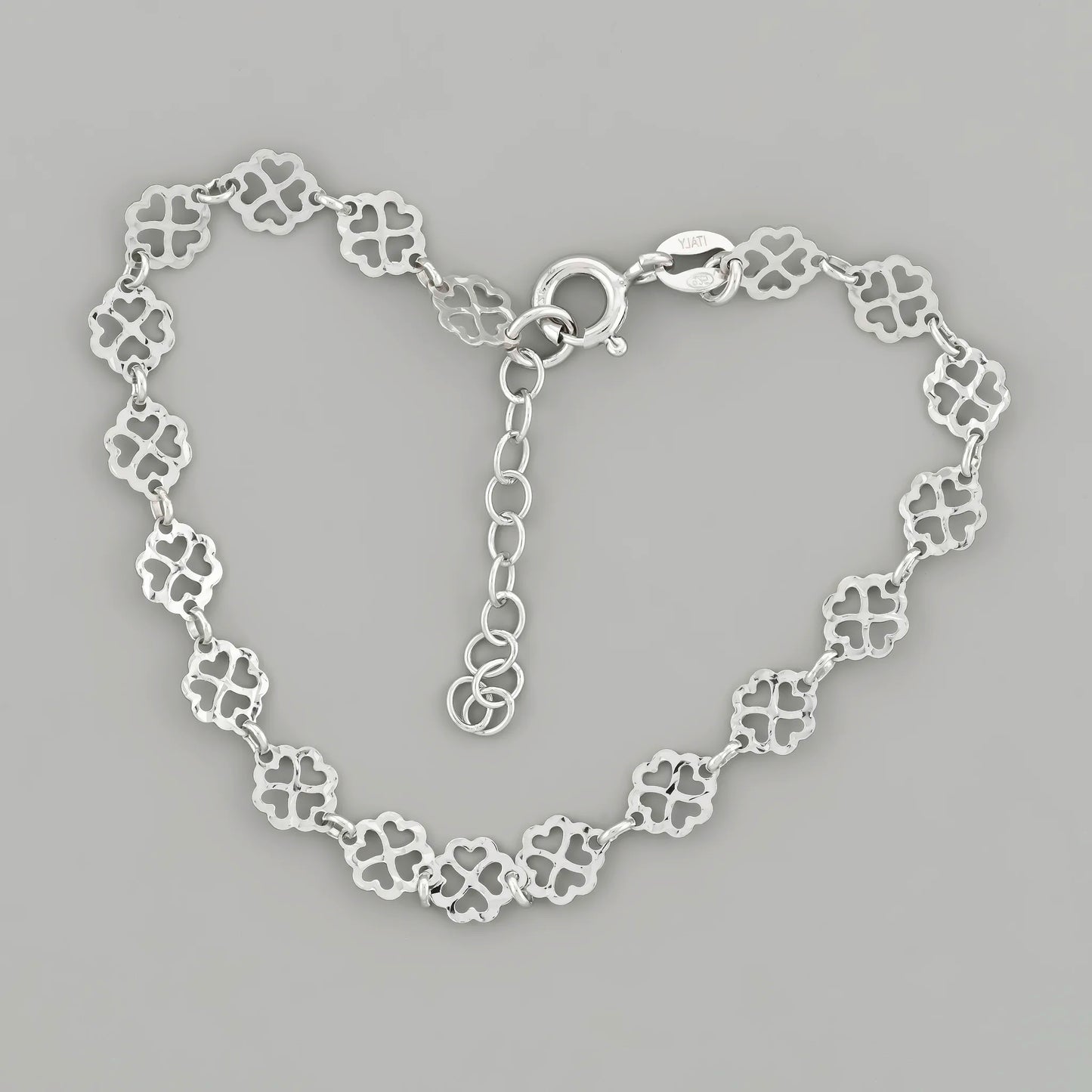 Rhodium Plated Clover Silver Bracelet