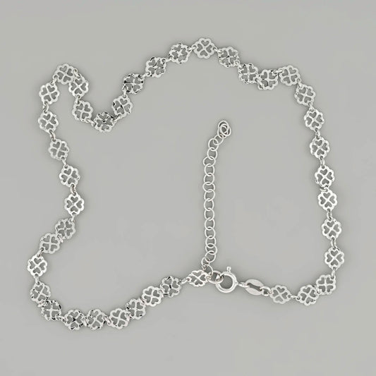 Rhodium Plated Clover Silver Chain