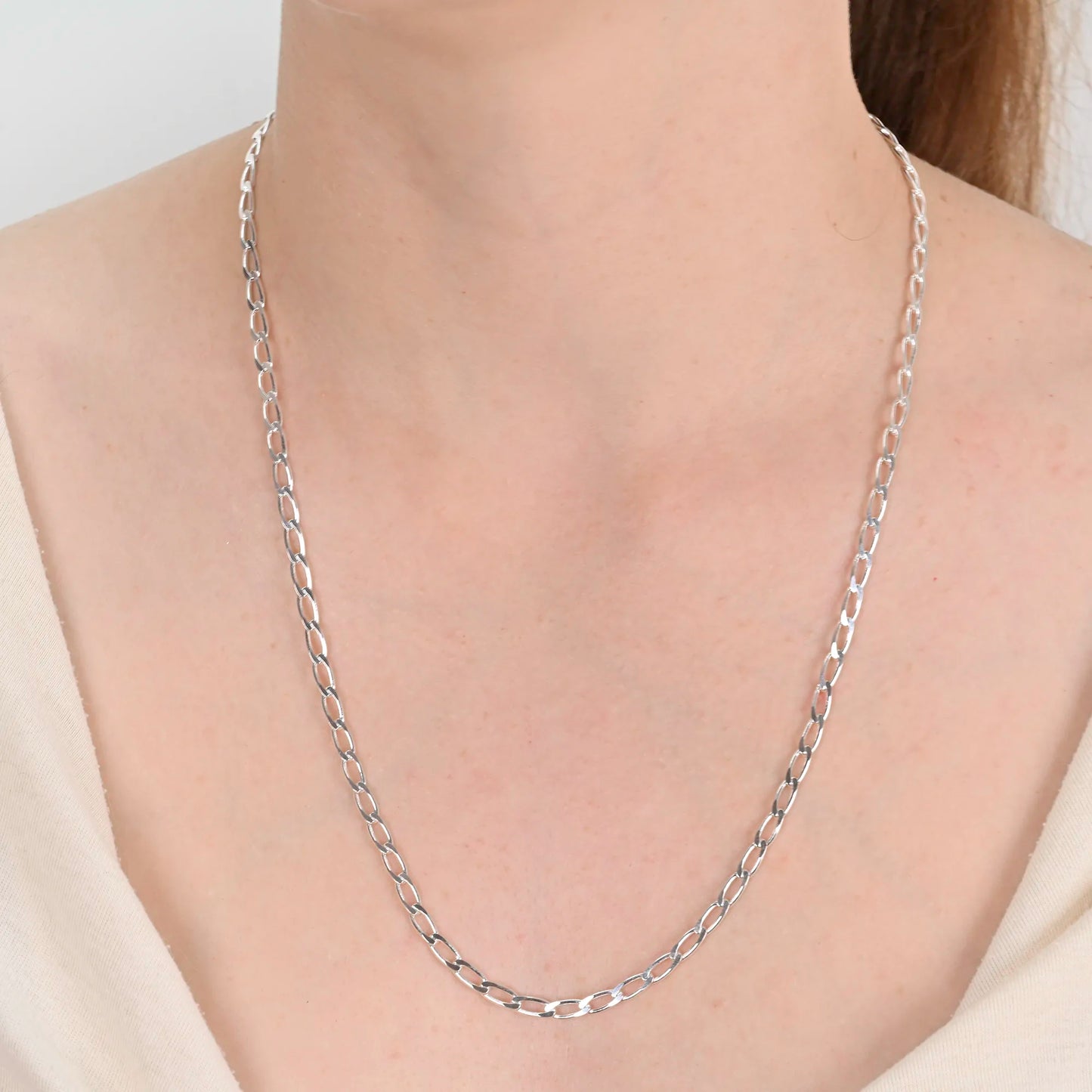 Curb Silver Chain Diamond Cut Long Link 3.6mm