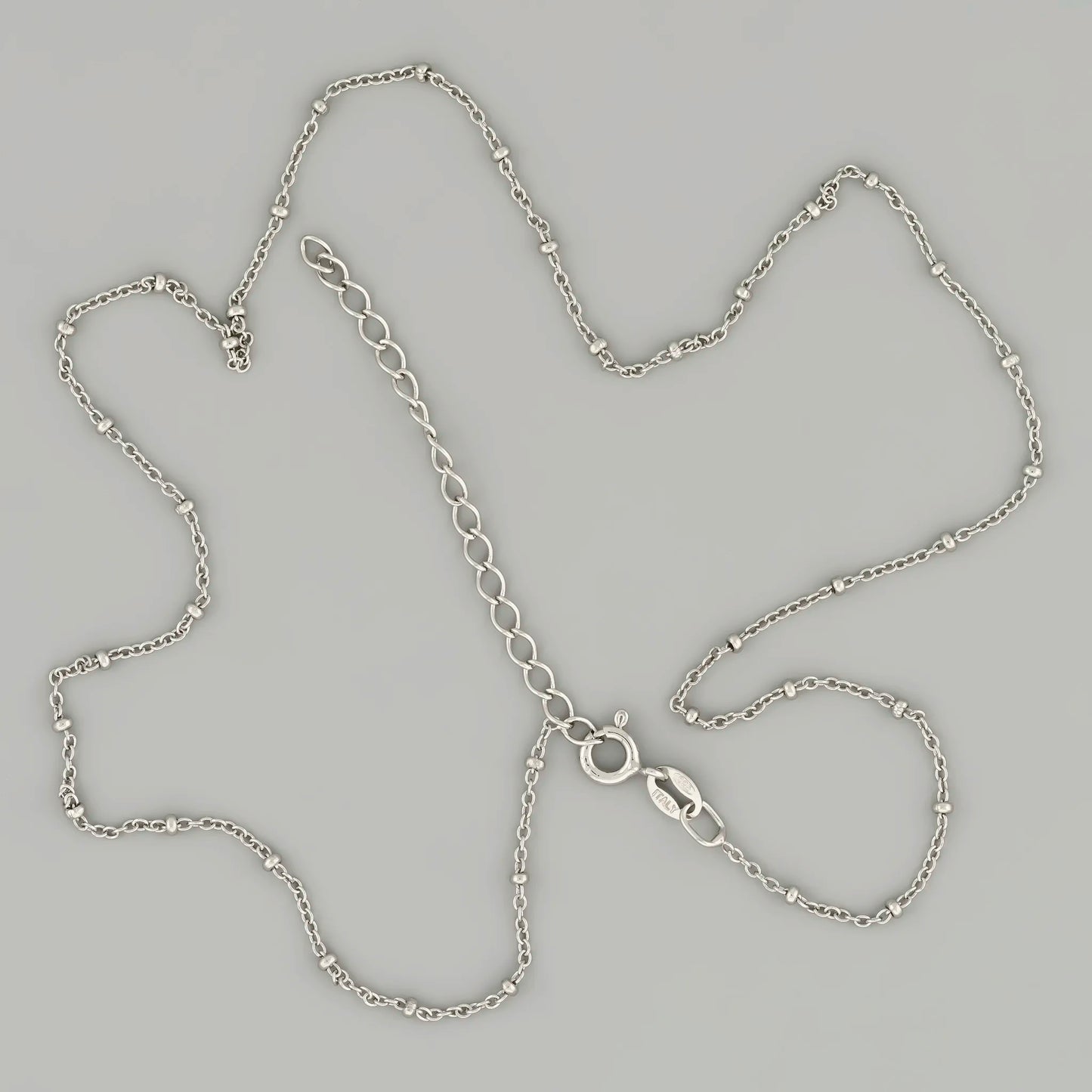 Rhodium plated silver chain with small beads 0.7mm