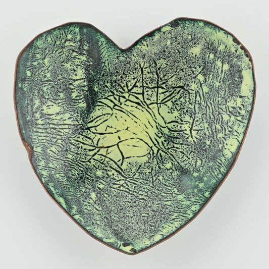 Enameled Copper Bowl "Yellow Green Heart"