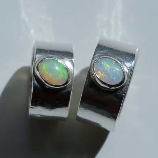 Australian Coober Pedy Opal Melted Silver Ring