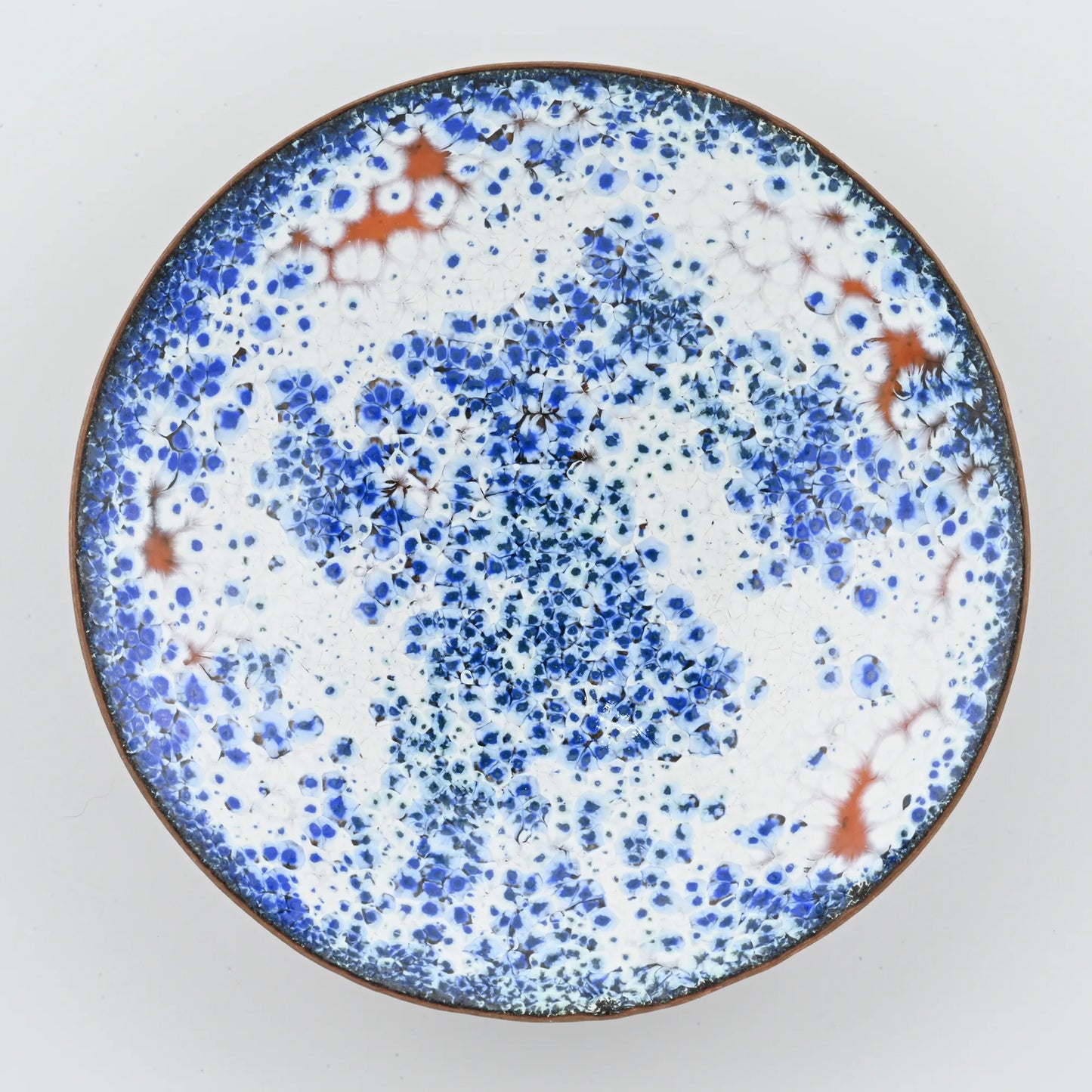 Enameled Copper Bowl "Blue flowers with orange"