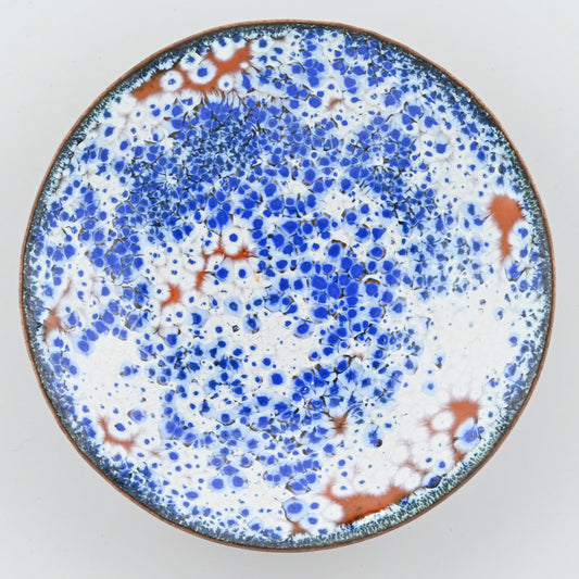 Enameled Copper Bowl "Blue flowers with orange"