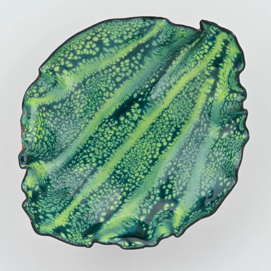 Enameled Evergreen Leaf Copper Bowl