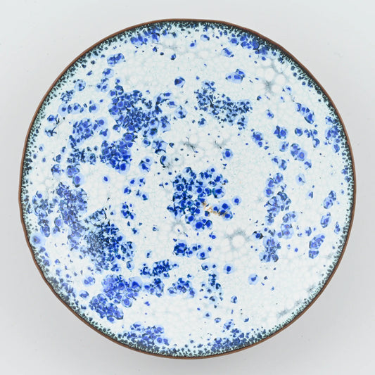 Enameled Copper Bowl "Blue flowers in snow"