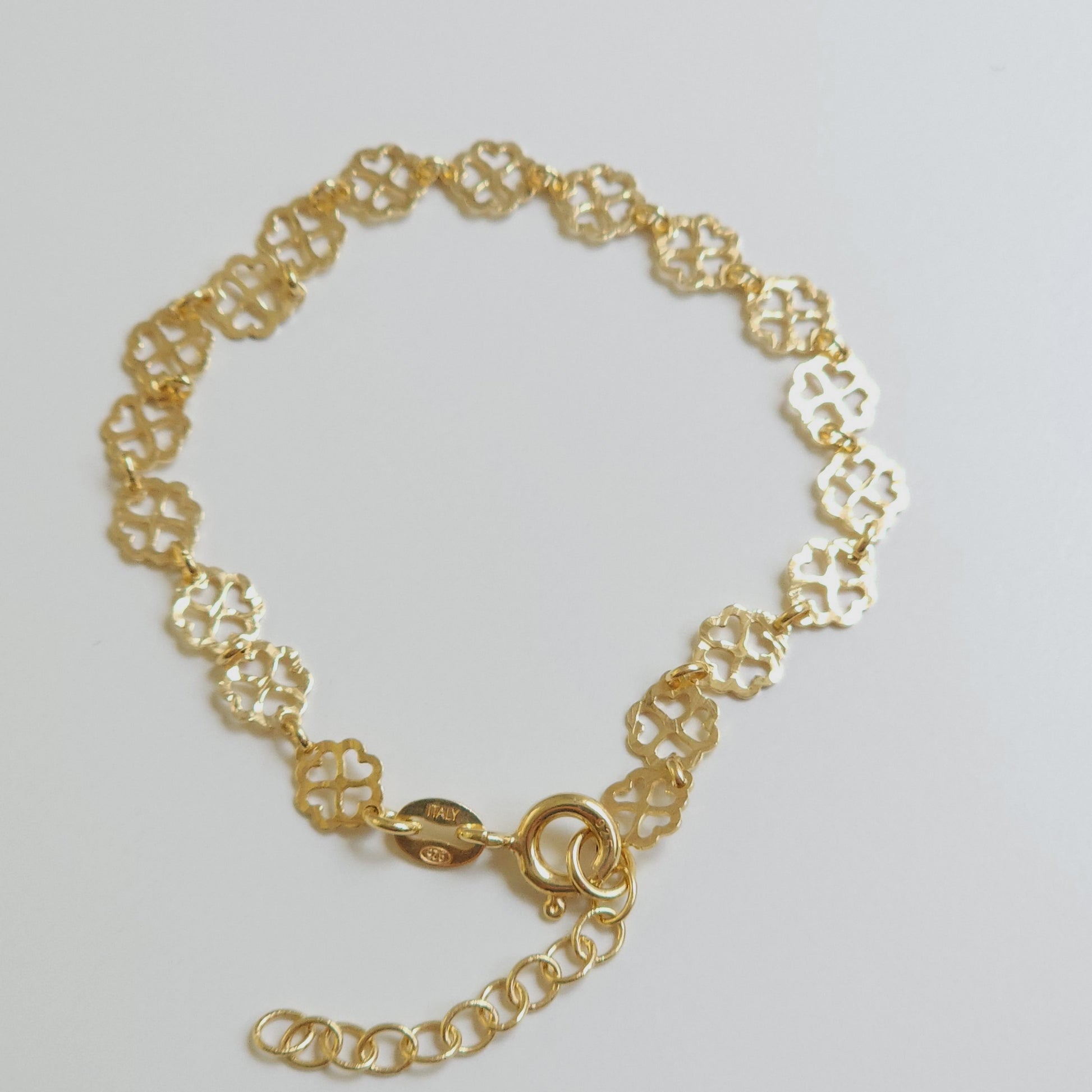Gold Plated Clover Design Silver Bracelet — Italian made
