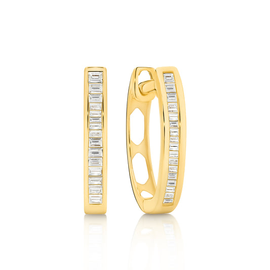 Baguette Diamond Hoop Earrings in Solid 18ct Gold
