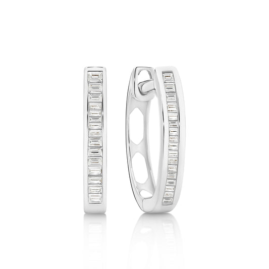 Baguette Diamond Hoop Earrings in Solid 18ct Gold