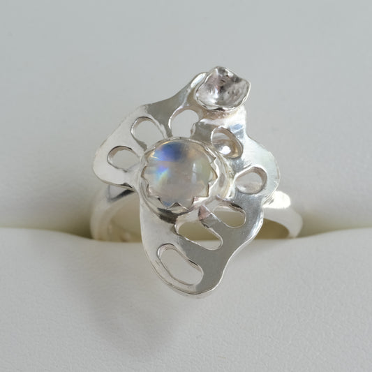 Moonstone Ring Fine Silver 999 - Celestial Glow