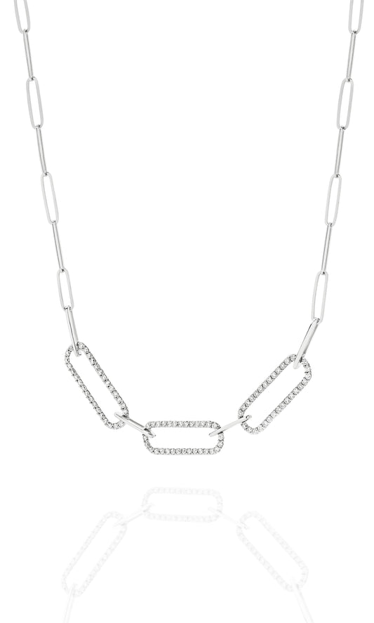 90 Diamonds Pavé Paperclip Necklace in Solid Gold