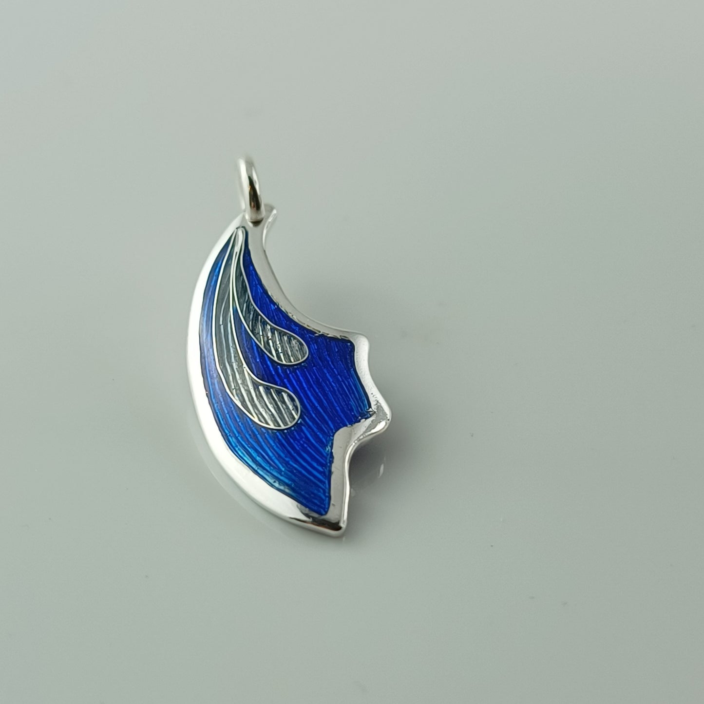 Blue Iris Champleve and Cloisonne Silver Pendant