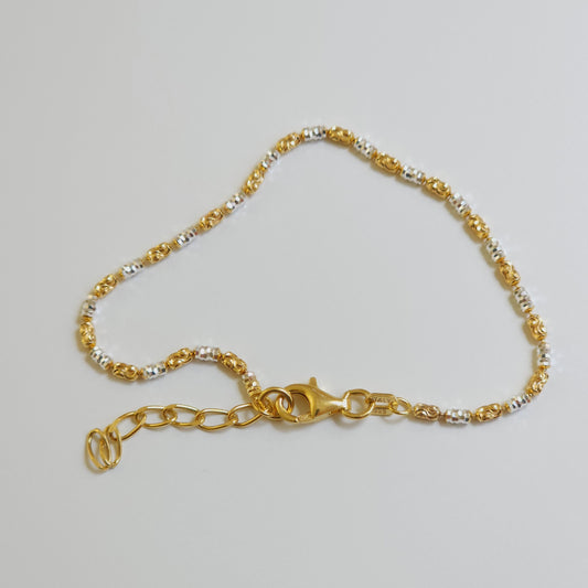 Yellow Gold & Rhodium Beaded Silver Bracelet