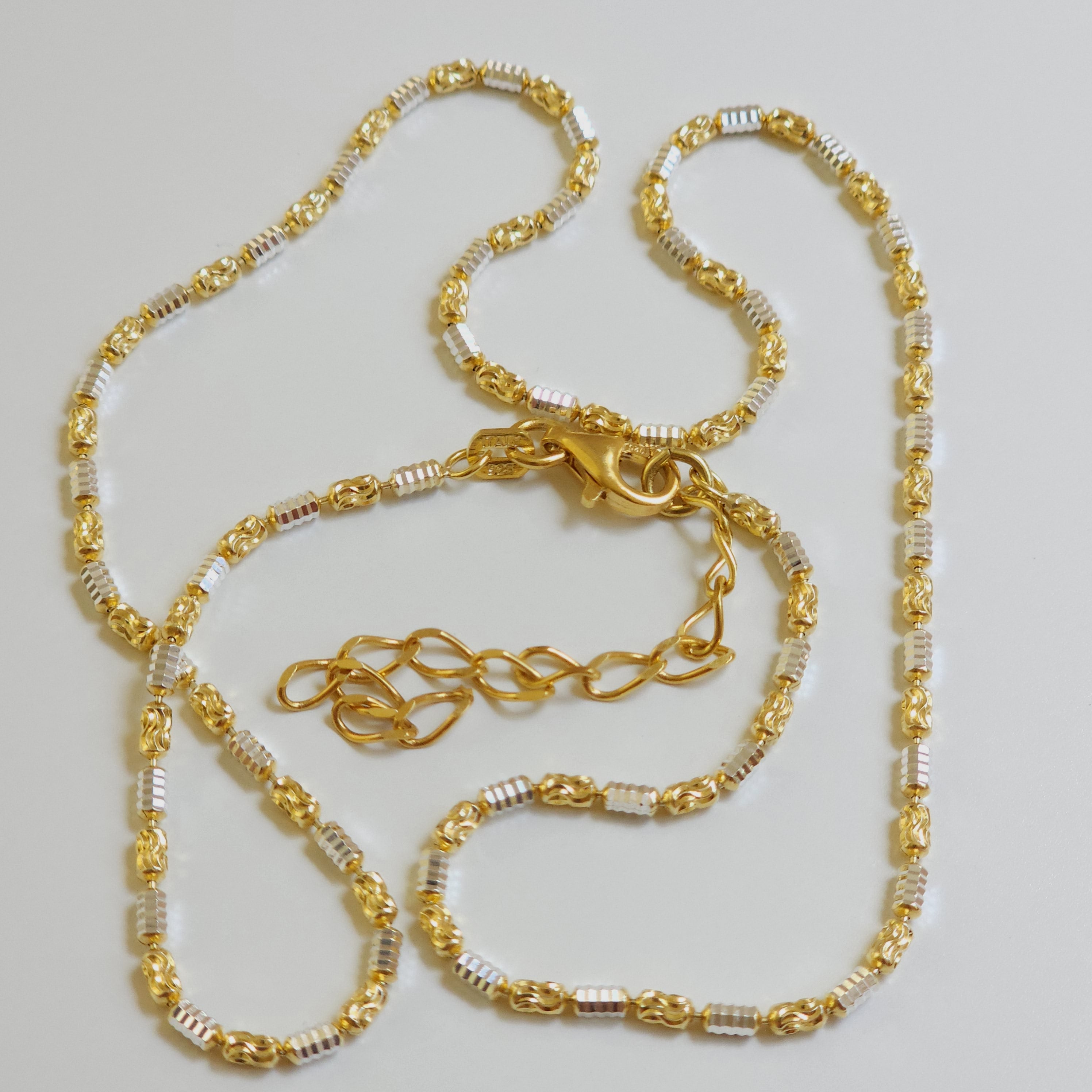 Yellow Gold & Rhodium Beaded Silver Chain – NJewellery